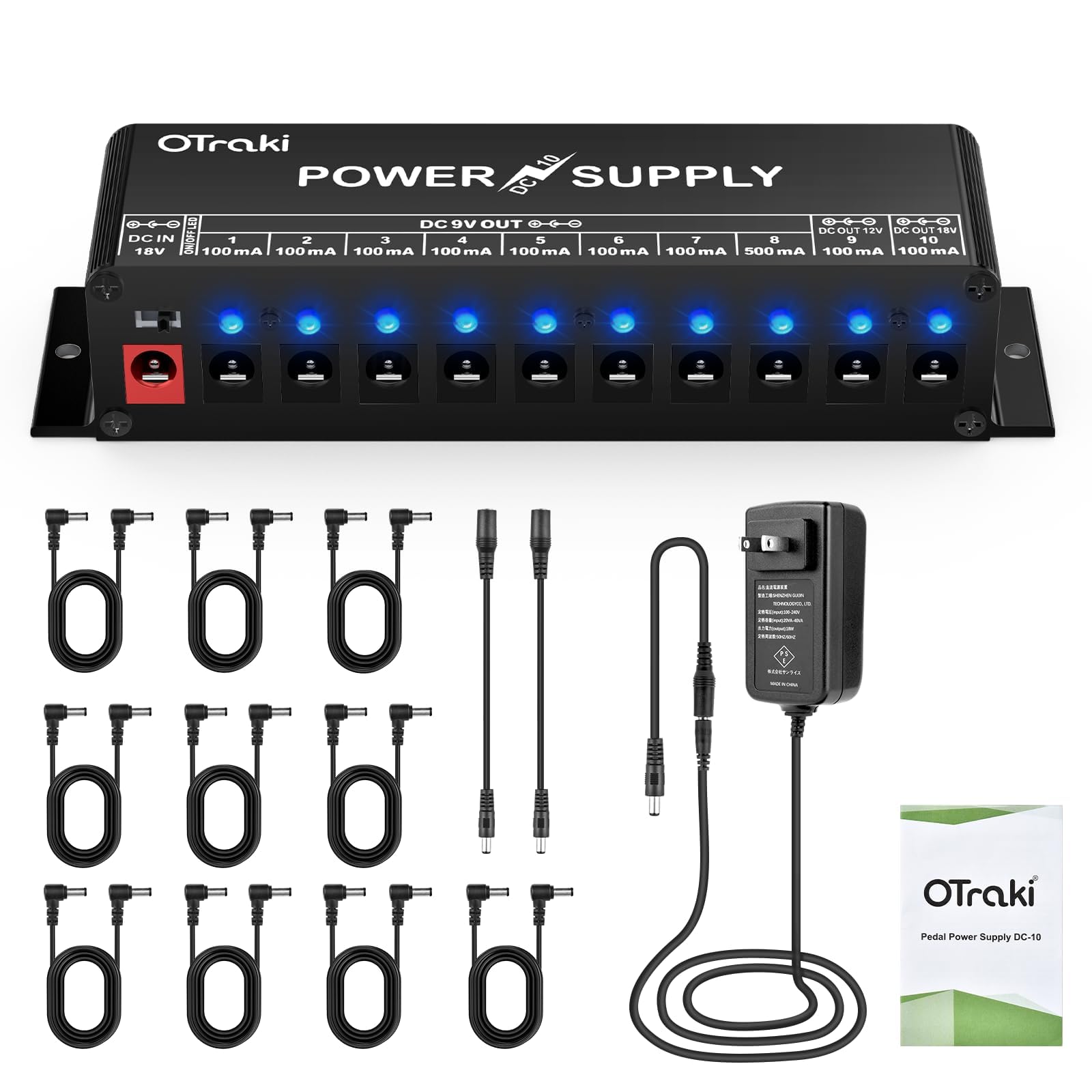 

OTraki Electric Guitar Effect Power 10 Channels with Independent LED Includes Effects Power Low Power Supply Japanese Instruction Black Supply,