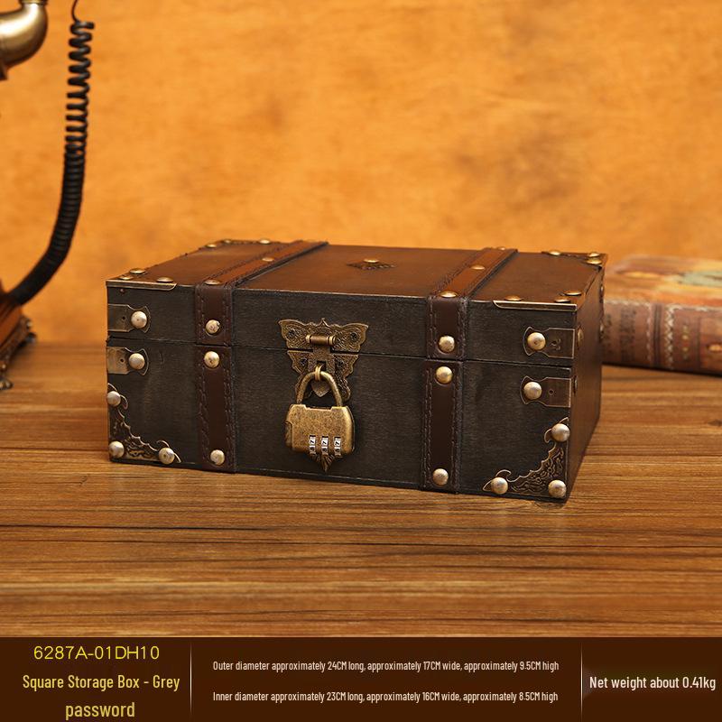 Vintage Lockable Wooden Jewelry and Storage Box with Password, Treasure Chest Escape Room Prop, Republic of China Collection Box