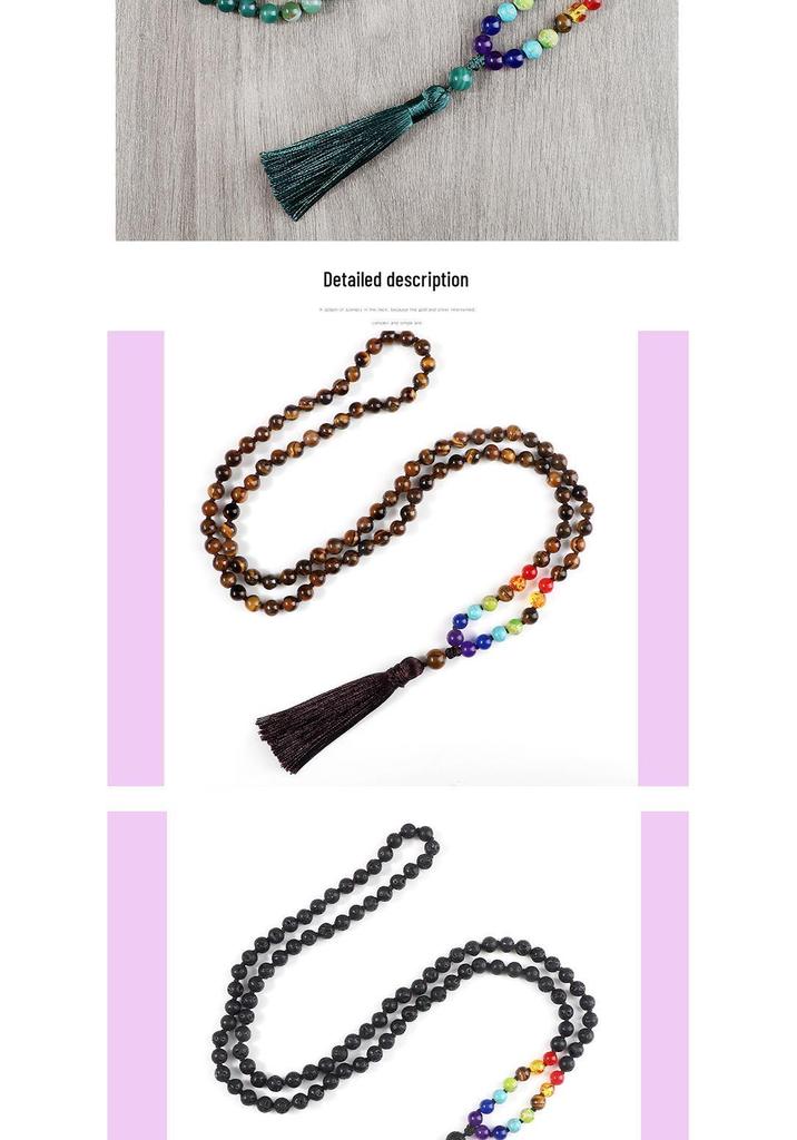 Creative 108 Beads Colorful Stone Necklace & 8mm Chinese Tassel Knot Bracelet