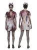 Costume da Cosplay Infermiera Spaventosa Stampa Macchie di Sangue Spettrali Cuffia da Infermiera e Grembiule Costume da Festa di Halloween a Tema Horror e Costume da Palco