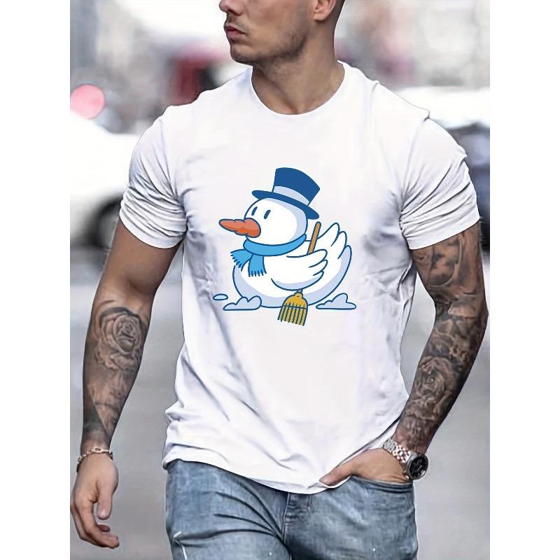 Snowman Duck Pattern Men's T-shirt For Summer Outdoor, All-match Men's Top