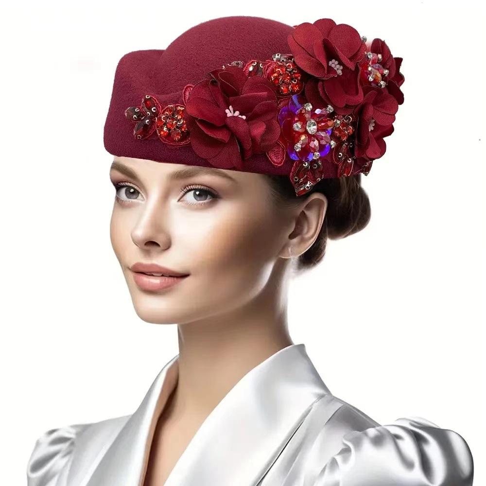 Female Fashion Woolen Band Performance Costumes, Top Hats, Flight Attendant Hats