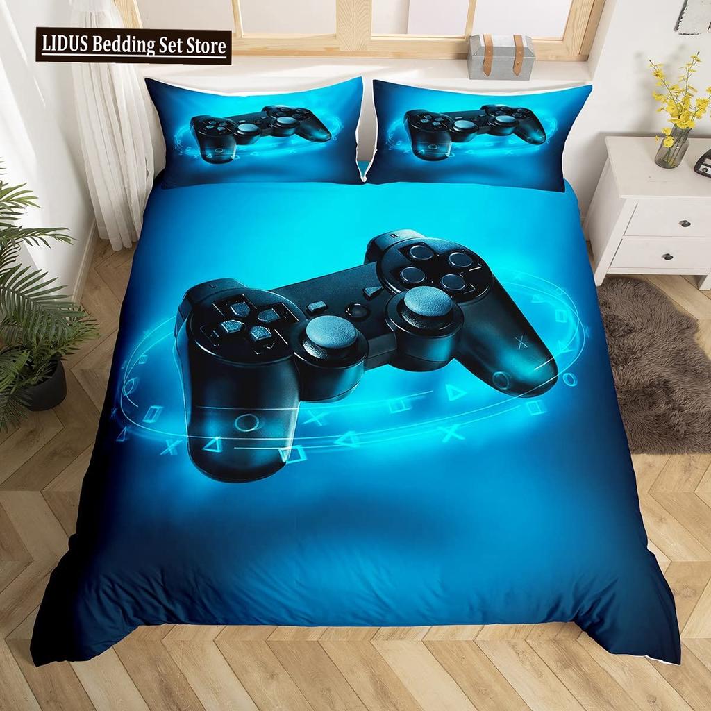 Gamer Duvet Cover Set Rotating Music Comforter Cover Gamepad Gaming Bedding Set For Boys Headphone Bedspreads Cover Queen Size
