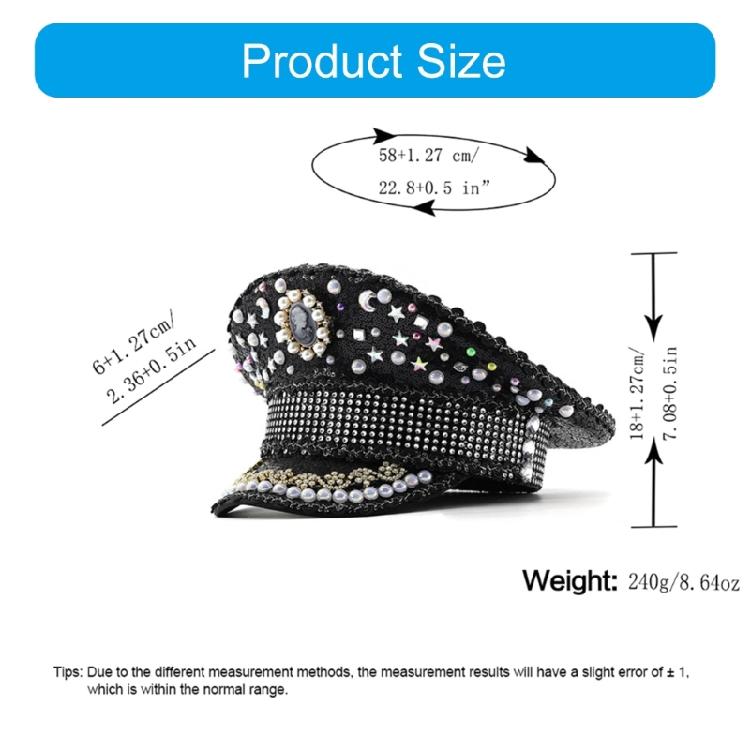 Bridal Captain Hat Jeweled Rhinestones for Women Bride Hat Sparkling Sequins Eye-catching Photo Props