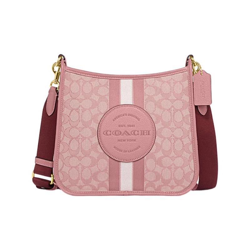 

COACH Dempsey 27 Letter Logo Classic Presbyopia Zipper Closure Fabric and Calf Leather Shoulder Crossbody Bag Large Women s Pink рожевий