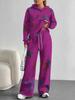 European And American Autumn And Winter Casual Long-Sleeved Retro Pattern Set Women'S Hooded Sweater Trousers Two-Piece Set