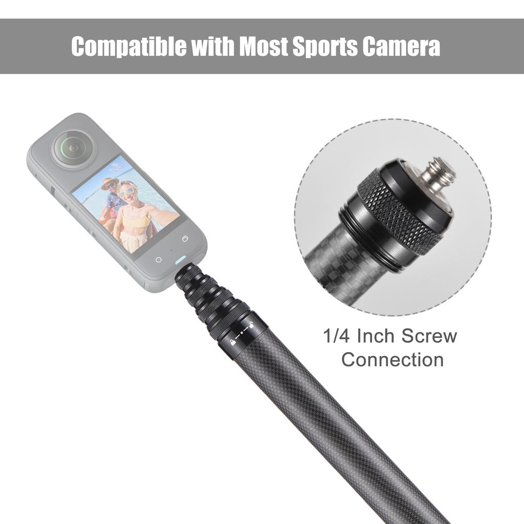 500cm/197in Portable Selfie Stick Carbon Fiber Stand Camera Bracket 1/4 Inch Screw Mount Compatible