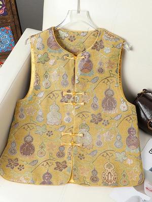 Women's Retro Chinese Style Frog Button Jacquard Vest