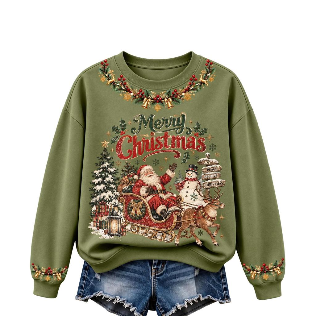 Women's Christmas Print Long Sleeve Top Casual Fall Winter Blouse for Holiday and Everyday Wear