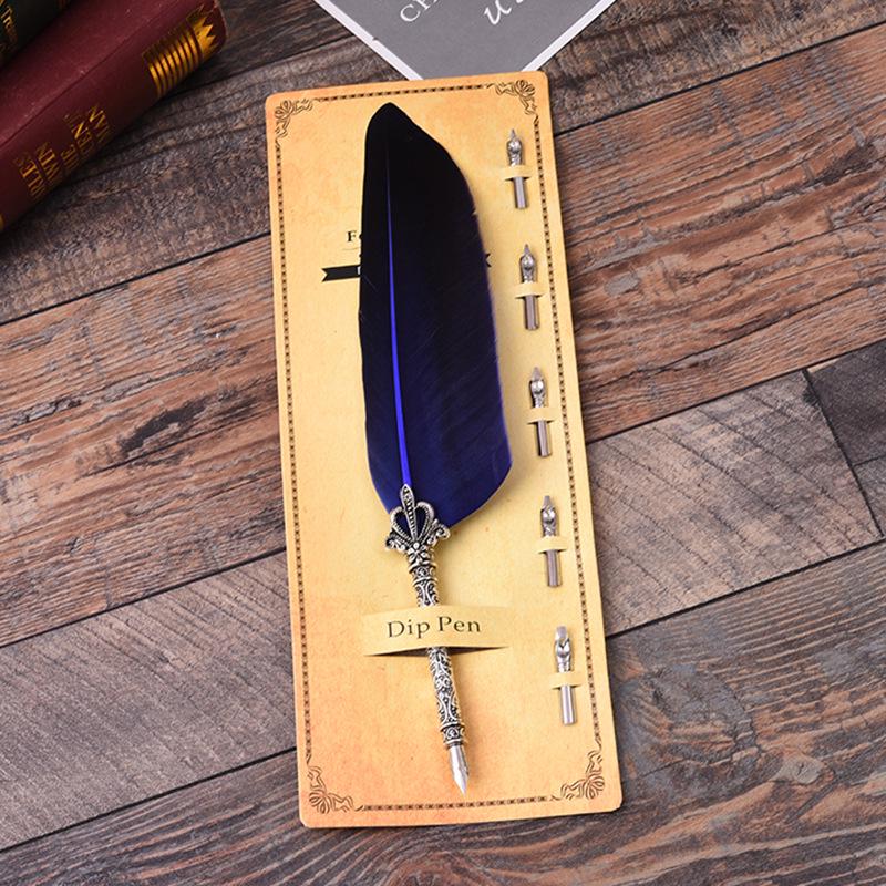 Creative Retro Turkey Quill Flower Body Round Body Dipping Pen Fire Paint Set Teachers' Day Gift