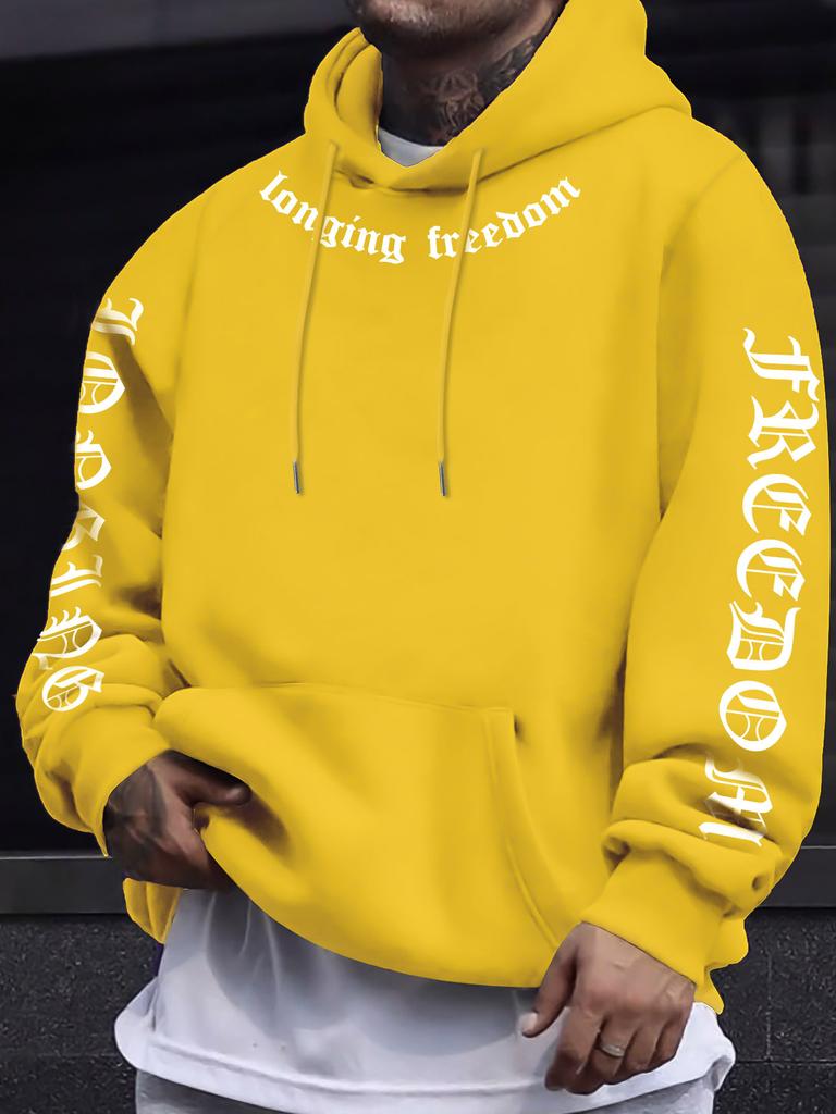 Men's Casual Longing for Freedom Pattern Hooded Sweatshirt Sweater Machine Washable Spring and Autumn Streetwear Hooded Pullover