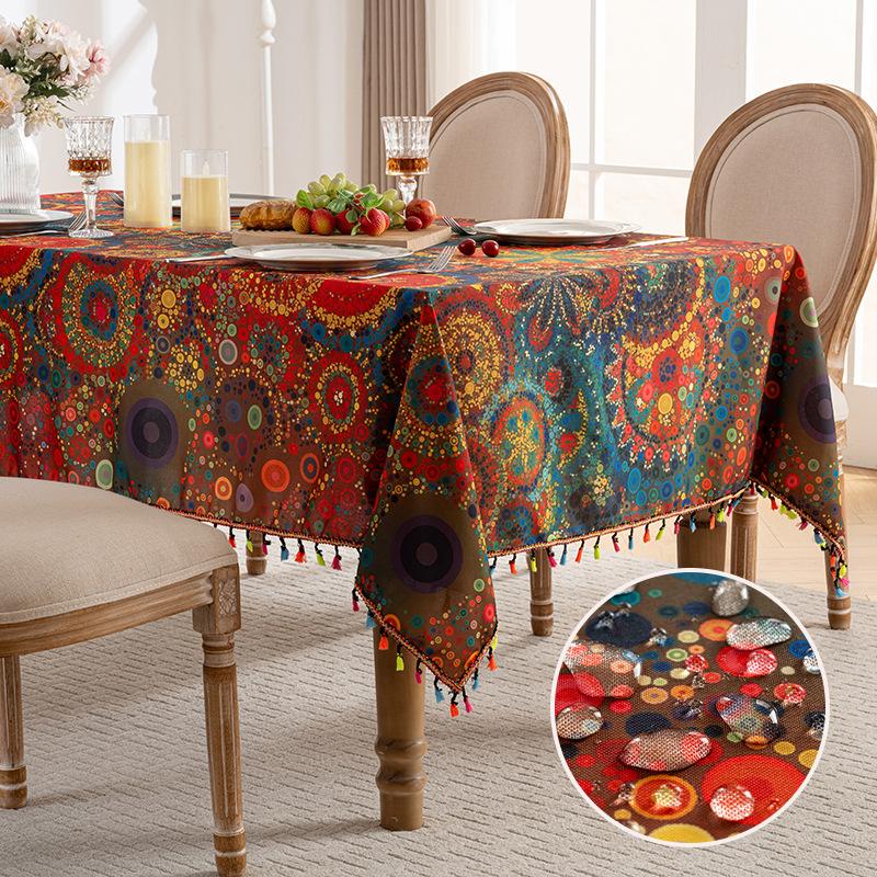 Colorful Tassel Tablecloth Printed Dustproof Tablecloth Waterproof Household Rectangular Coffee Table Cover