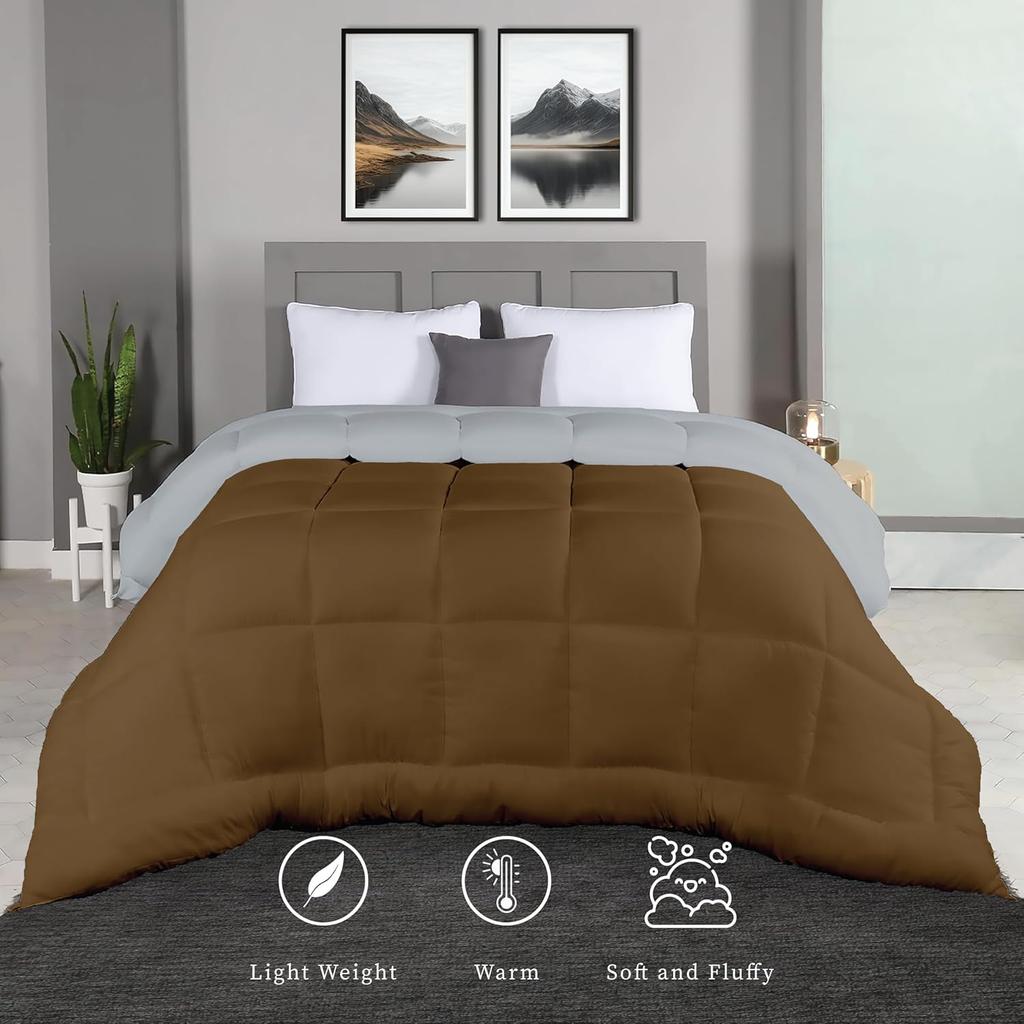 Plush Reversible Microfiber Comforter Single Bed| 220 GSM Single Bed, Quilt, Duvet, 110 GSM ASH Grey +Tapenade