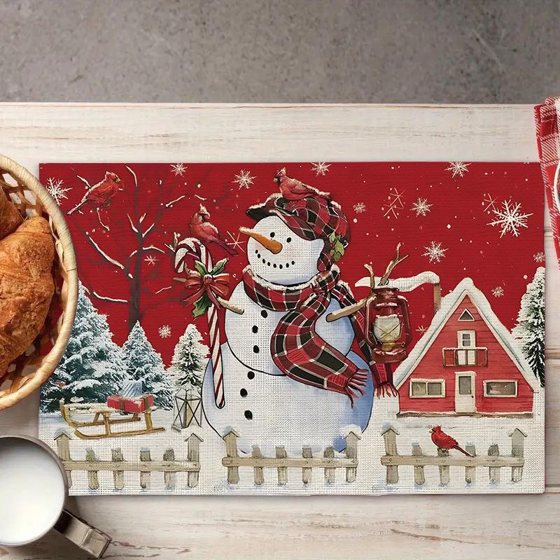 2024 Fete de masă din in de Crăciun - Decor de sărbători festive, izolate, design imprimat