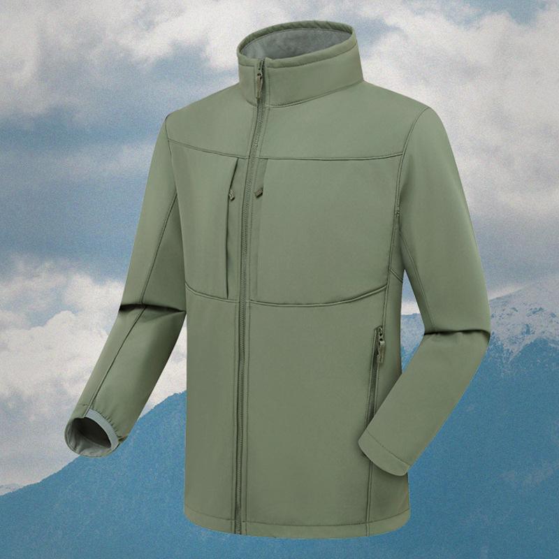 Unisex Waterproof Windproof Softshell Jacket with Stand-Up Collar for Outdoor Activities