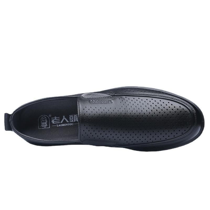 Old Man Head Leather Shoes Men's Cowhide 2025 Spring Breathable Hollow Leather Shoes Soft Leather Casual Leather Shoes Dad Leather Shoes