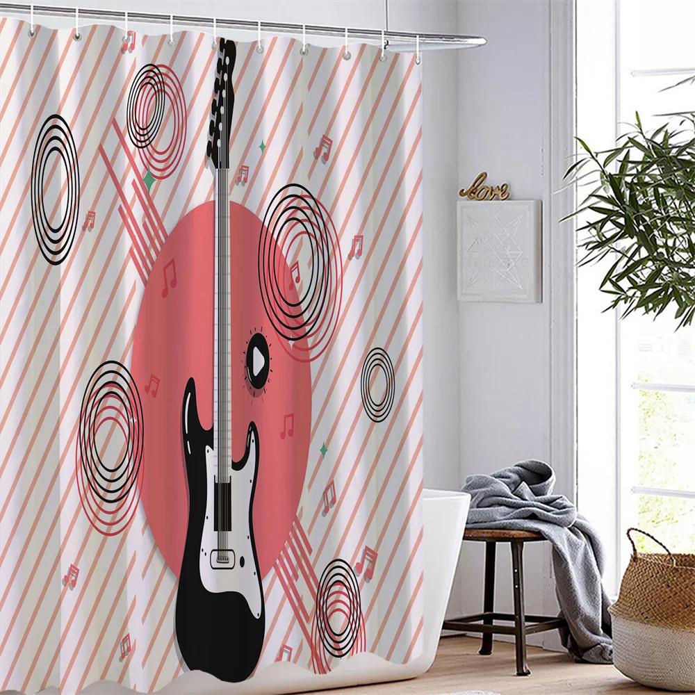 Music Shower Curtain Colorful 3D Printing Waterproof No Punching Polyester Shower Curtains Simple Installation Bathroom Hooks