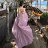 French Romantic One-word Shoulder Mopping Dress, High Temperament, Waist and Thin Holiday Dress, Morning Robe Dress