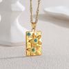 European and American Stainless Steel 18k Gold Geometric Inlaid Turquoise Necklace, Accessory for Women, INS Internet Famous Style, Sweater Chain