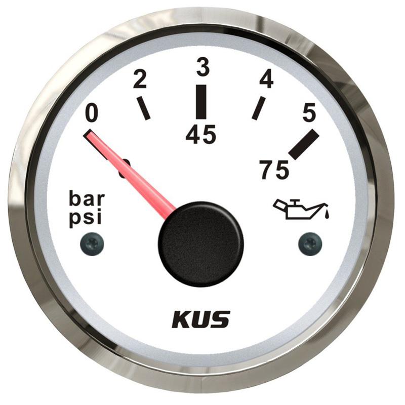 KUS Cars Oil Pressure Gauges 52mm 0-5Bar Show Oil Pressure Meters 10-184ohm Signal Red or Yellow Backlight 0-75Psi