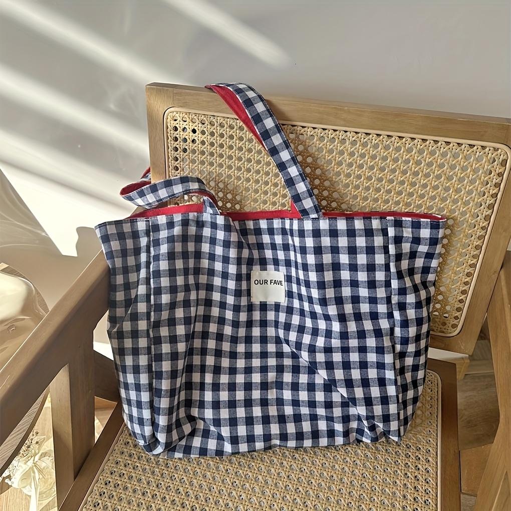 Reversible Red & White Gingham Tote Bag for Women Large Capacity, Lightweight, with Fixed Shoulder Straps, Perfect for Everyday Use, Shopping,Handbag