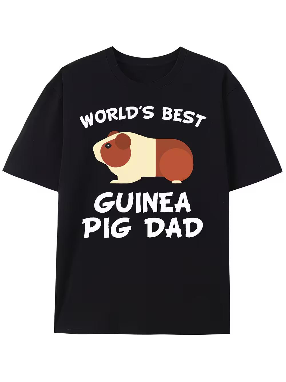 Men s  World s Best Guinea Pig Dad  Graphic T-Shirt - Black Casual Round Neck Tee with Cute Guinea Pig Illustration S