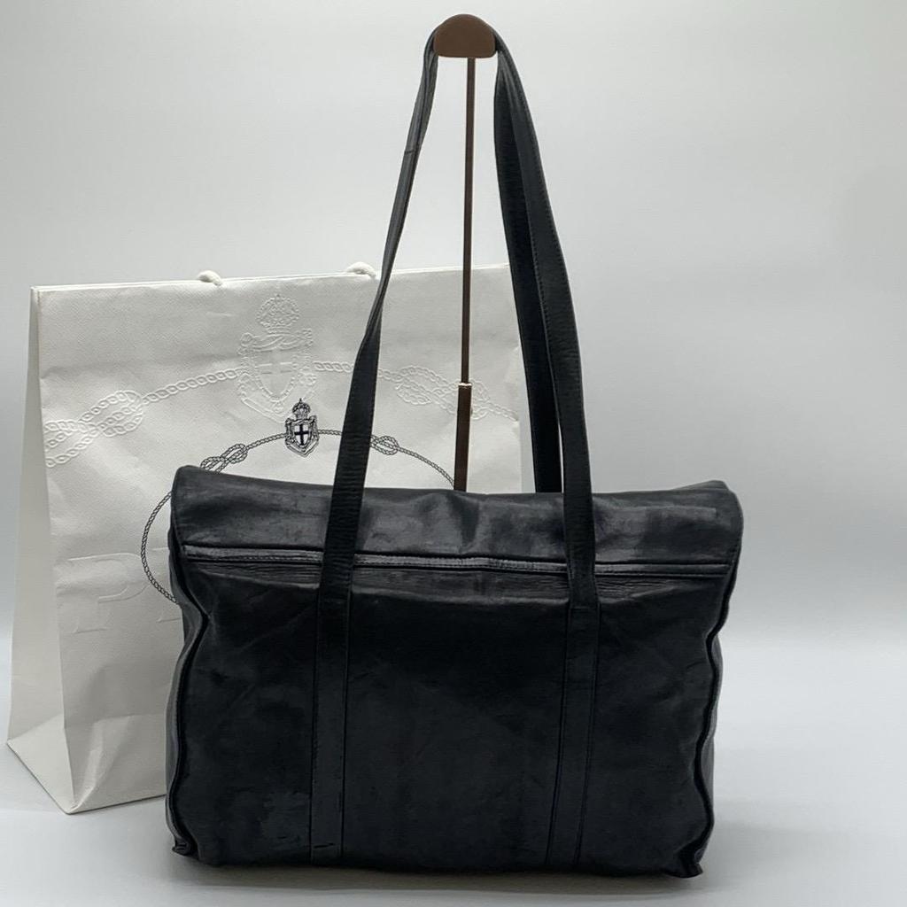 PRADA Handbag Shoulder Bag Shoulder Strap Tote Bag Nappa Leather Black Silver Hardware Logo Embossed Flap White Tag