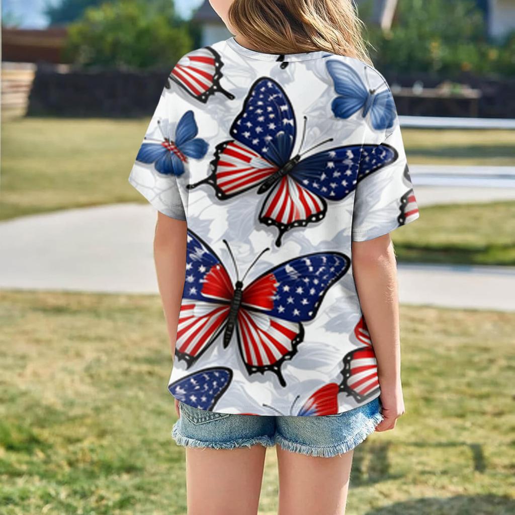 Kids Independence Day Print Round Neck Short Sleeve Casual T-shirt