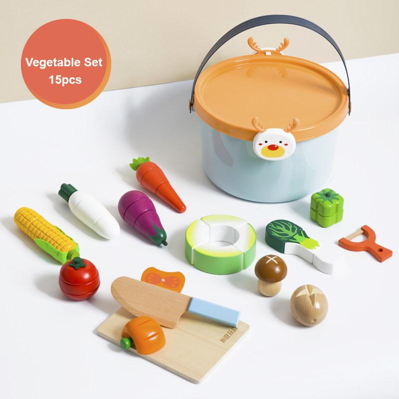 Wooden Pretend Play Children Toys Fruit Vegetable Cutting Set for Girl Kitchen Food Play Imitation Game Montessori Education Toy