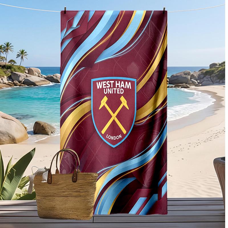 West Ham United Fußball-Print Strandtuch, Großes Weiches Schnelltrocknendes Handtuch für Strand Camping Schwimmen