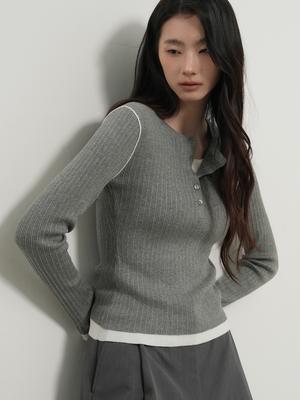 GENERALIDEA Henley Neck Layered Knit Pullover [Grey] / Gf1Lkp507