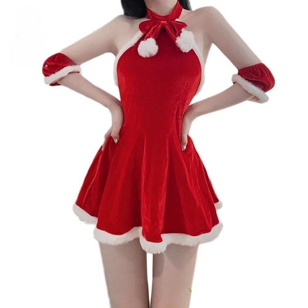 Santa Hat Christmas Dress Set Gold Velvet Christmas Perform Costume Bunny Girl Costume  Xmas Suit