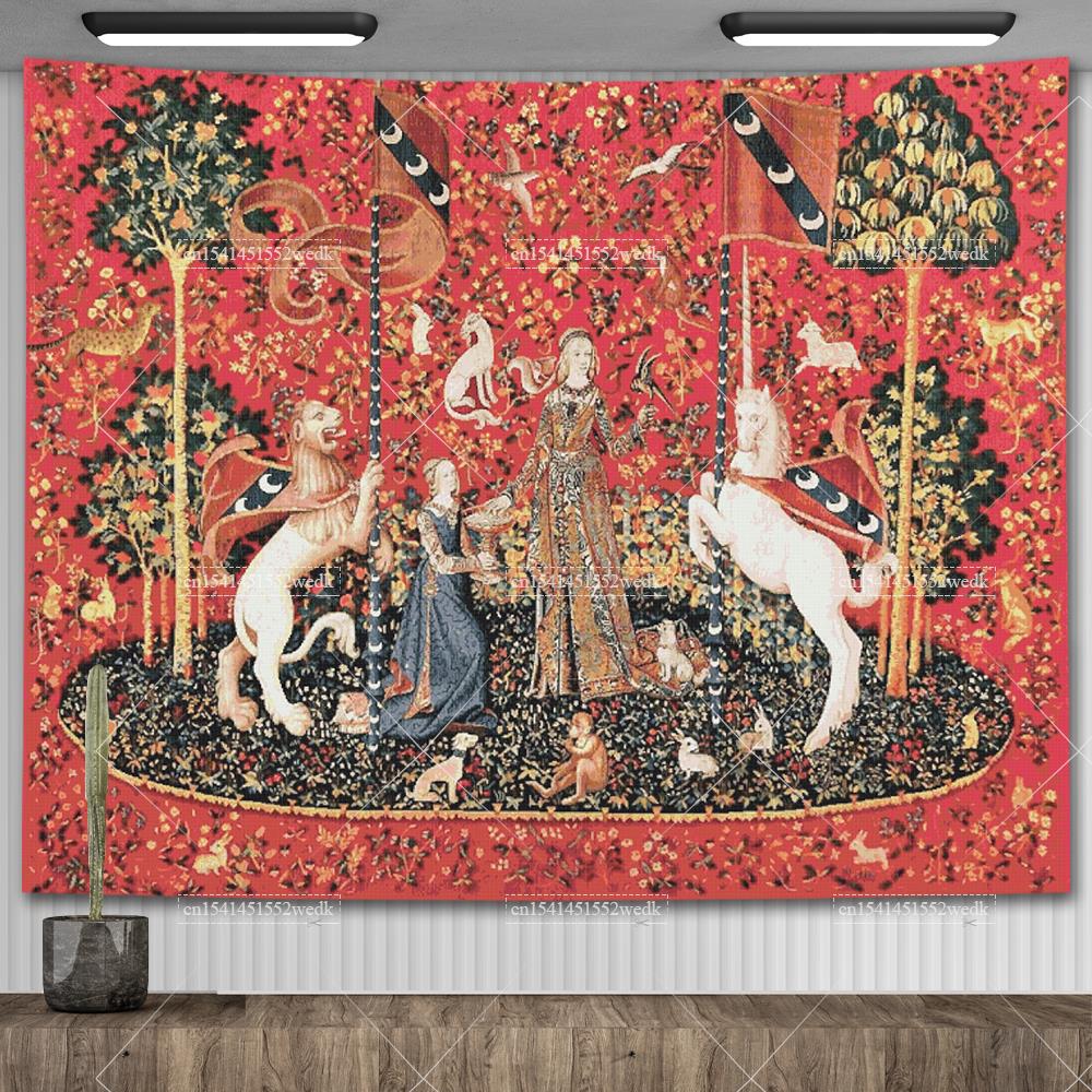 

Средневековая леди и единорог гобелен настенный многофункциональный домашний декор фоновый декор покрывало одеяло коврик покрытие 29x37in 74x94cm