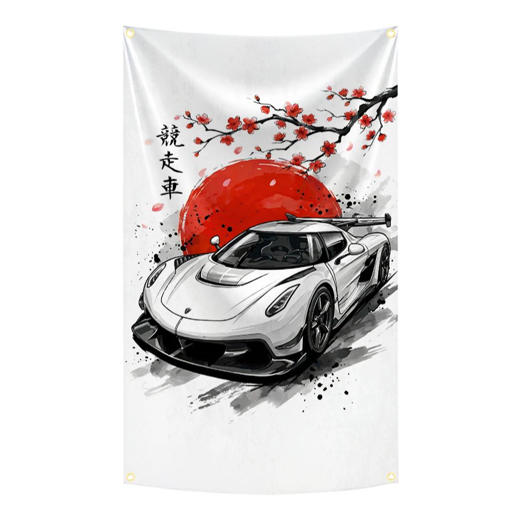 Classic Drift Jdm Car Anime Japanese Flag Tapestry 3X5Ft Polyester Digital Printing Banner Garage Wall Art Out Door Decoration