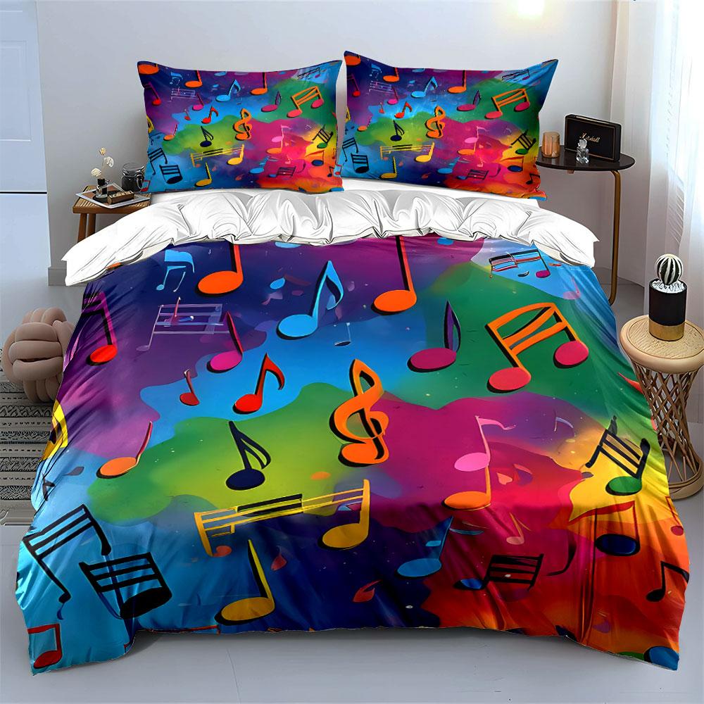 Colorful Musical Notes Bedding Bedding Duvet Cover Set Duvet Cover Pillowcases  (1 * Duvet Cover 2 * Pillowcases, Without Duvet Insert)