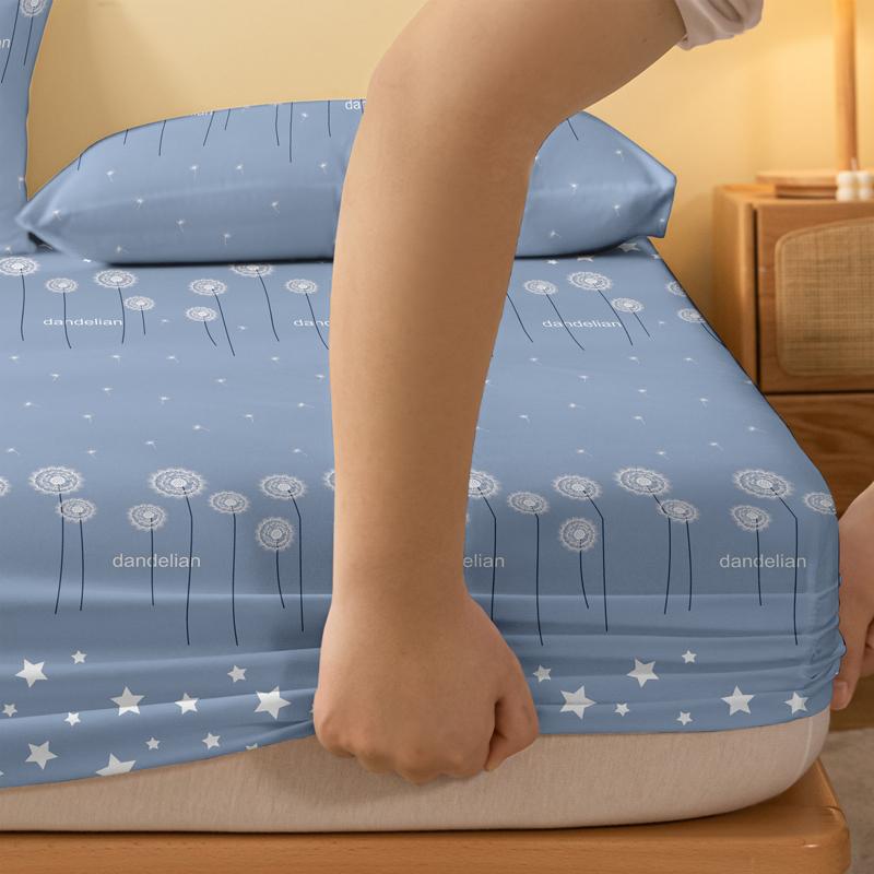 1 Simple Modern Plant Flower Star Geometry Printed Matte Fitted Sheet, Bedroom Printed Bed Cover, Bedding(Excluding Pillowcases)