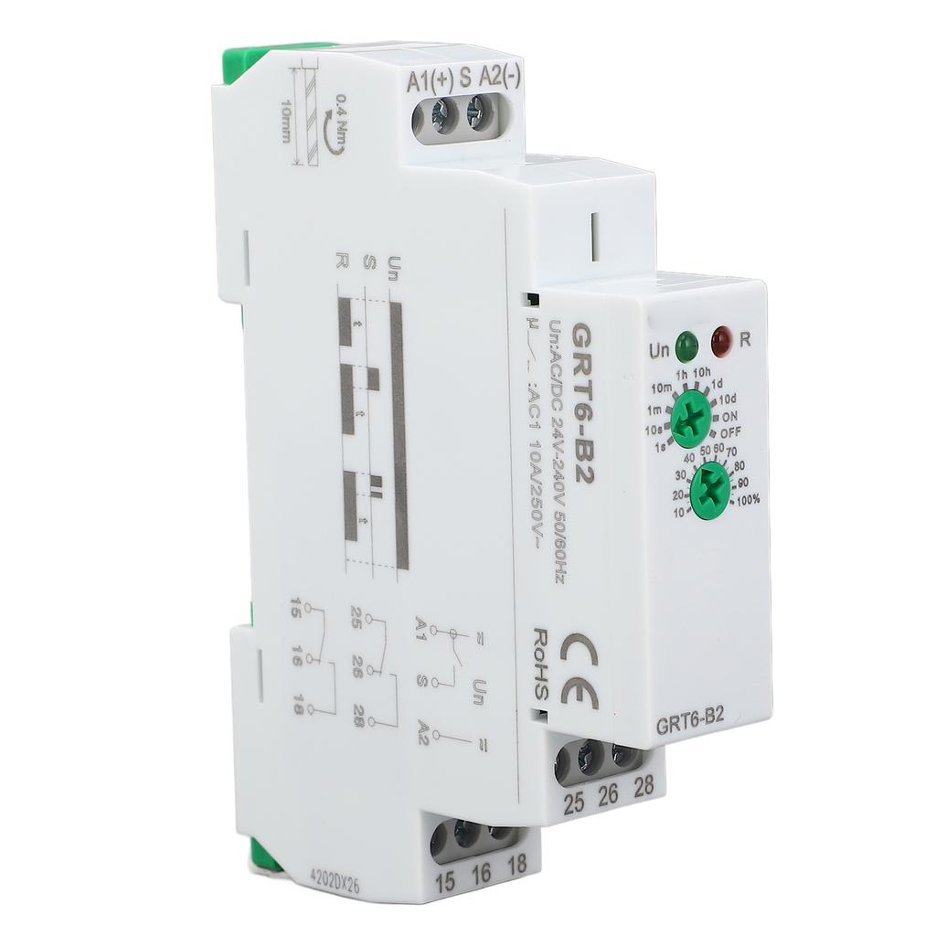 Off Delay Time Relay 0.1s To 10 Days Range 2xSPDT Output Single Function DIN Rail Time Relay AC DC