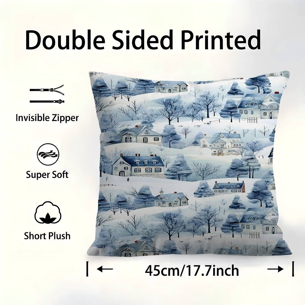 Winter Holiday Town 45*45cm Cushion Cover Pillow Cover Decor Pillowcase Home Pillowcase For Couch Pillow