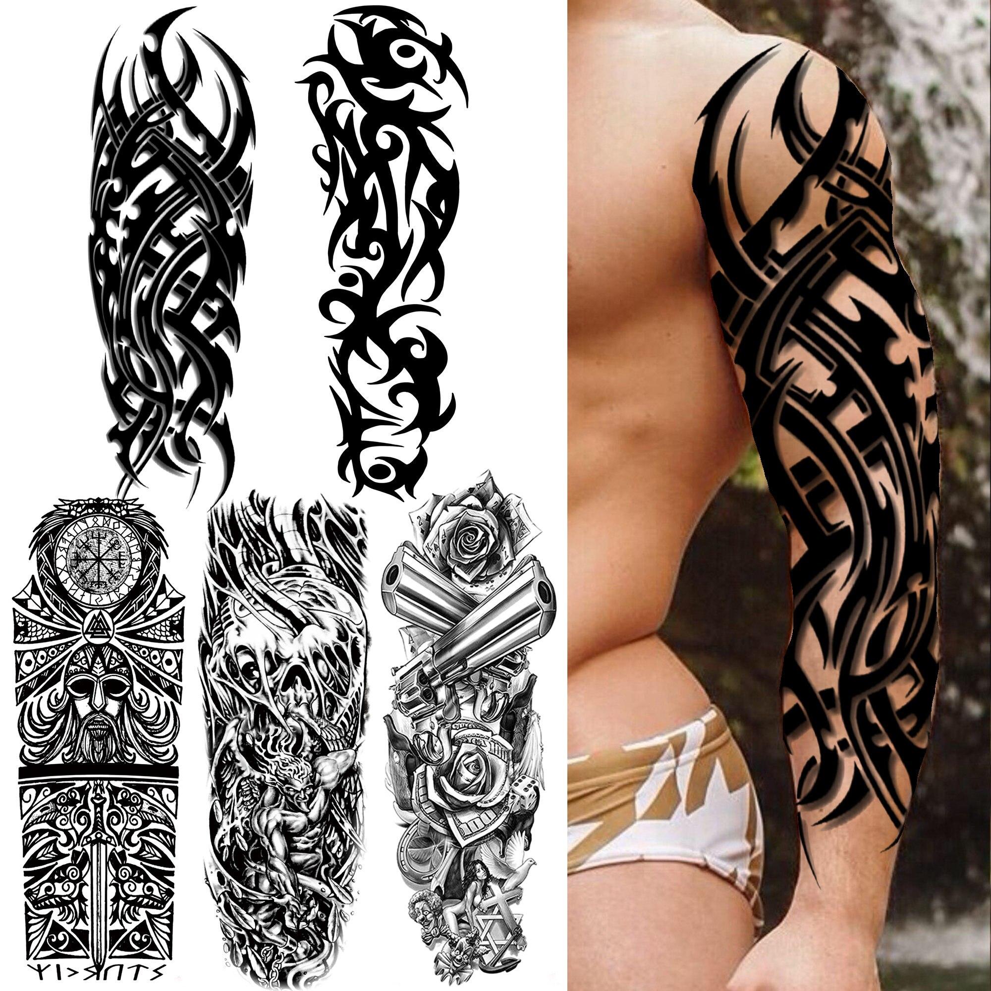 

Племенной Тотем Шипы Временная Татуировка Для Мужчин Женщин Взрослых Черный Пистолет Цветок Татуировки Наклейка Рукав Поддельные Татуировки Демона Дети
