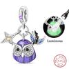 Purple Series Charms Beads 925 Silver Butterfly Firefly Spirit Snake Charm Fit Bracelet Woman DIY Jewelry