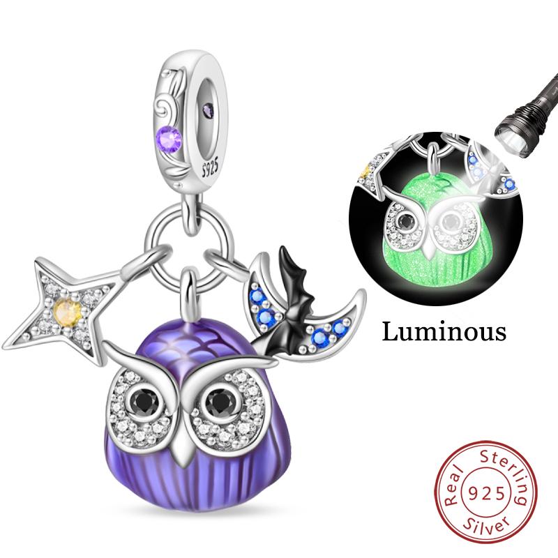 Purple Series Charms Beads 925 Silver Butterfly Firefly Spirit Snake Charm Fit Bracelet Woman DIY Jewelry