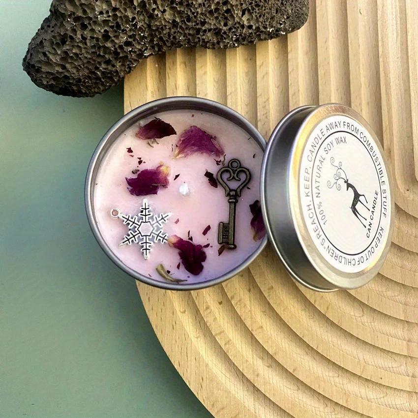 Candele profumate con fiori secchi in cristallo Accessori in rame antico Aromaterapia Candele in barattolo di latta d'argento Candele fatte a mano
