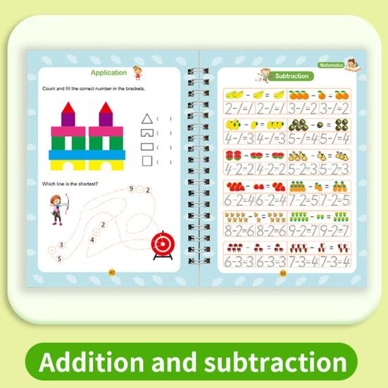 4Pcs Writing Exercise Book Practice Copybook Handwriting Workbook Kit with Letters Numbers English Grooved Learning Activity Workbook for Kids