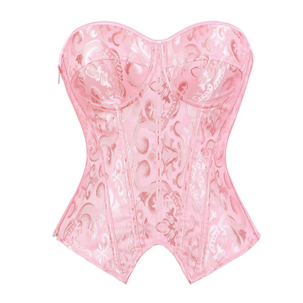 Women's Sexy Vintage Color Underwire Push-up Bustier Shapewear with Zipper and Boning