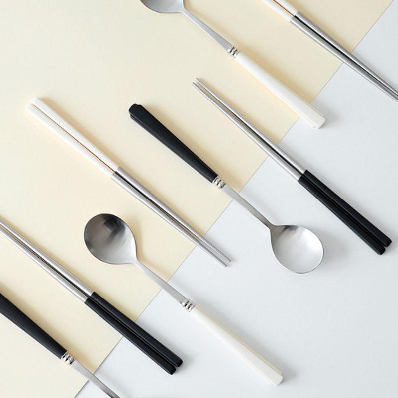 Kamomekitchen [2+2 4-person Set] Kamomekitchen Korean-made Verbe Cutlery Set (4 Spoons, 4 Chopsticks, Forest Sunset Color)