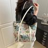 Leaves Flower Print Vintage Large Bag With Zipper Closure For Daily Use Women Fashion