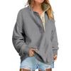 Women European Style Casual Loose Button V Neck Long Sleeve Pullover Sweatshirt