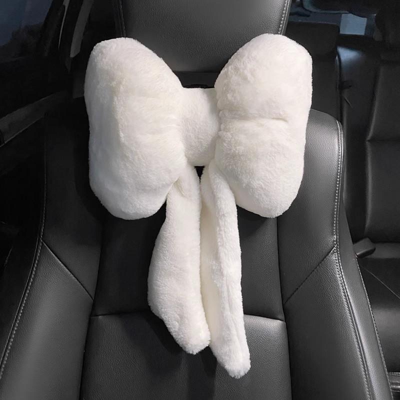 Lovely Bowknot Car Headrest Pillow Plush Neck Protector Cushion Auto Seat Head Support Lumbar Rest for Automobiles