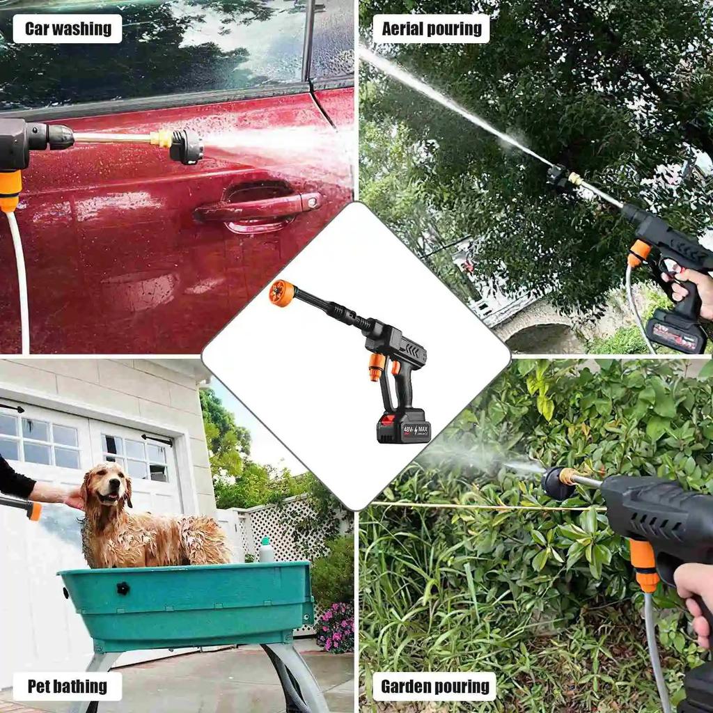Reinigungsauto-Waschmaschine mit Wasserpistole-Spritz 48Vf, Düse 6 in 1, tragbare Hochdruck-Waschmaschine zur Reinigung und Bewässerung von Autos
