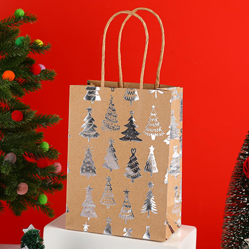 StoBag Christmas Kraft Paper Gift Bags Metallic Print Gift Wrapping Bags Paper Shopping Bags for Sweets Holiday Candy Treat